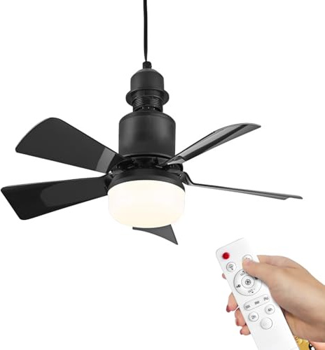 UOAESR E27 Socket Ceiling Fan with Lights and Remote, 30W Dimmable LED Ceiling Fan 3 Wind Speeds 3 Color Modes with 1/2/4 Hour Timer, Screw in Mount Fan Light for Bedroom Living Room Office (Black)