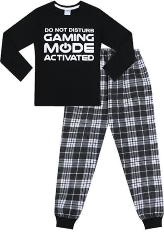 The Pyjama Factory Do Not Disturb Gaming Mode Activated Woven Long Pyjamas, Black , 13-14 Years
