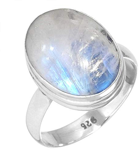 Jeweloporium Silberring mit weißem Mondstein, Größe 60 (19,1), 925er Sterlingsilberring für Damen, natürlicher, klobiger ovaler Edelstein, Boho-Schmuck