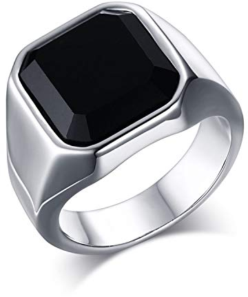 OIDEA Herren Ring Achat Schwarz: Vintage Siegelring Stein Biker Rock Edelstahlring Viking Herrenring Wikinger Schmuck Geschenk für Männer Frauen Unisex Größe 62