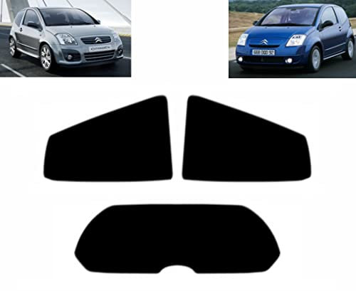 Passgenaue Tönungsfolie für-Citroen C2 3-Türen 2003-2010 Heck/Seitenscheiben (05% Tiefschwarz)