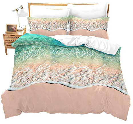 Loussiesd Strand und Meer 3D Print Betten Set Kinder Sea Beach Bettwäsche Set Microfaser Modern Stil Bettbezug mit 1 Kissenbezug 2 teilig 135x200 cm + 80x80 cm Jungen Mädchen