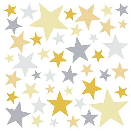 Little Deco Wandaufkleber 60 Sterne Kinderzimmer Mädchen Junge Stars I gelb grau I Wandtattoo Schlafzimmer Wandsticker Set Wohnzimmer bunt selbstklebend DL397
