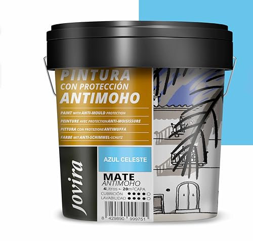 JOVIRA PINTURAS Pintura Antimoho, Evita el moho, resistente a la aparición de moho en paredes, aspecto mate. (4 Litros, Azul Celeste)