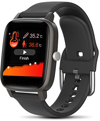 ILYWZY Intelligente Bracciale Temperatura corporea di Misura Pressione cardiofrequenzimetro Sangue Fitness Sports Tracker Intelligente Orologio per Uomini Donne,Nero