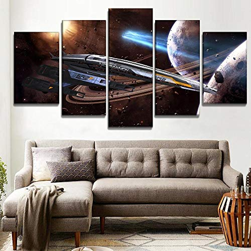 ThreU-Leinwandbild Druck 5 Stück Leinwand,Modular Wandkunst,Brettmalerei,Home Dekoration,Modernes Plakat, Großes Mass Effect Normandy Sr-2 Spiel,150Cm×80Cm,Mit Rahmen