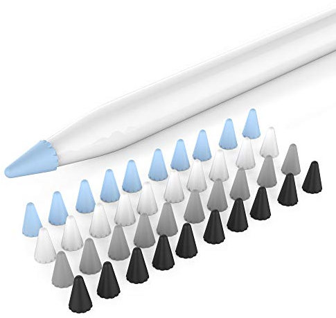 Delidigi Étui de Pointes pour Apple Pencil 1ère et 2ème Génération, 40 Pièces Silicone Protection de Pointe Compatible avec Apple Pencil 1ère et 2ème Gén (Bleu + Noir + Gris + Blanc)