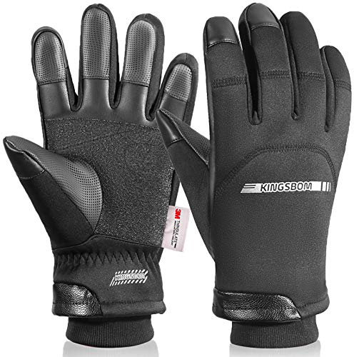 KINGSBOM Wasserdicht Winter Handschuhe – 3M Thinsulate Touch Screen Warme Handschuhe – zum Radfahren, Reiten, Laufen, für Outdoor-Sport – für Damen und Herren – Schwarz(klein)