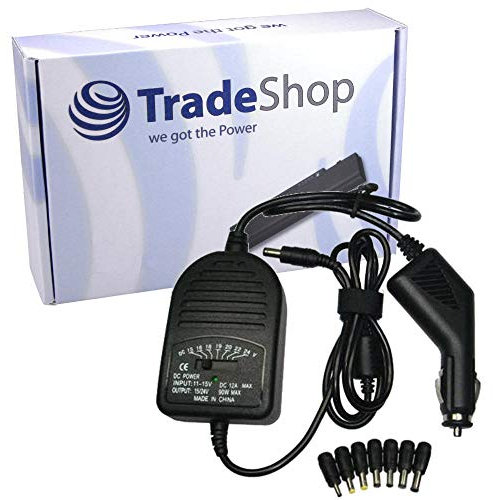 Trade-Shop Universal KFZ 12V/24V Adapter 80W für Laptop Notebook Beamer Router im Auto Wohnmobil 15V/16V/18V/19V/20V/22V/24V bis 4A