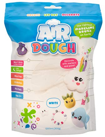 Air Dough - White, Air Dry, Ultra Light, Non-Toxic Modeling Clay in a Resealable Bag Including Tutorial Videos (Educational, Create & Decorate DIY, Kids Gifts, Arts & Crafts for Boys & Girls)