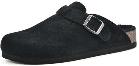 White Mountain Women's Bari Clog, US, Black Suede W Faux Fur, 42 EU