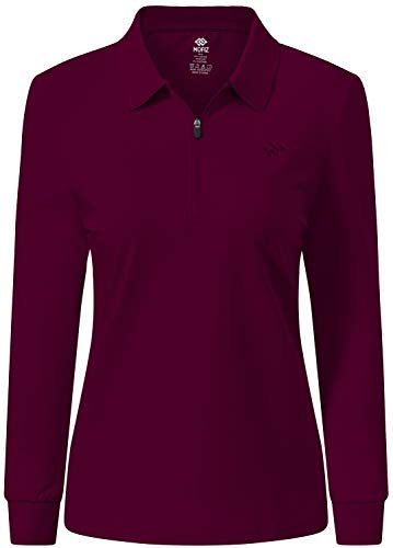 MoFiz Women's Polo Top Long Sleeve Moisture Wicking Sport Golf Polo Shirts for Ladies Wine-red Size 2XL
