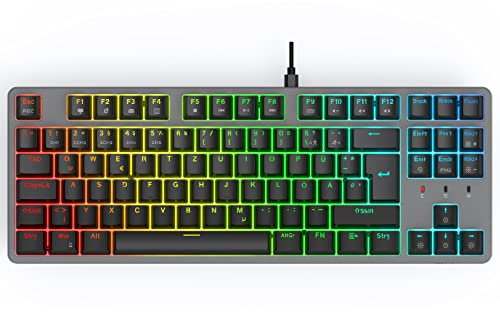 CIY X77 Mechanische Gaming Tastatur丨88 Tastaten QWERTZ Layout丨Programmierbare RGB丨Drei höhenverstellbar丨Typ-C-Kabel丨Hot-Swap-fähige Tastatur für Win/Mac(Gray + Blau Schalter)