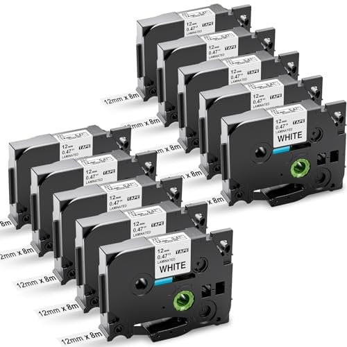 Upwinning Kompatibel mit Brother P-touch Bänder 12mm x 8m TZe-231 TZe231 Schwarz auf Weiß Schriftband für Brother Beschriftungsgerät Ptouch H105 1280 1010 1000 900, 10er Pack