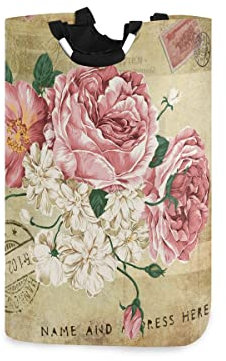 Mnsruu Panier à linge pliable en tissu avec motif floral Rose, Panier Rangement, Panier de Rangement