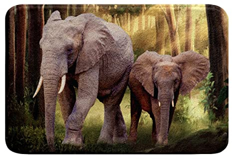 Loussiesd Elefant Badematte 50x80cm Bohemien Elefant Baby Badteppiche 3D Wildtier für Wanne Dusche Kinder Jungen Boho Exotic Indoor Eingang Badvorleger Badezimmerteppich Badezimmer Schlafzimmer Dekor