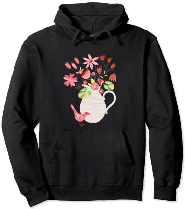 Oiseaux avec un pichet de fleurs Sweat à Capuche