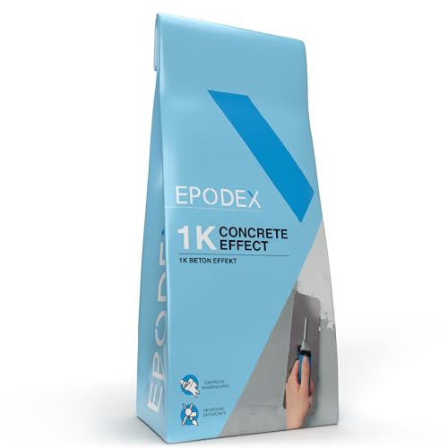 EPODEX CONCRETE EFFECT Spachtelmasse in Betonoptik - für Wände, Fliesen & mehr - Fugenloser Beton-Look zum Streichen & Spachtel - Innen & Außen - 5kg (5m²)