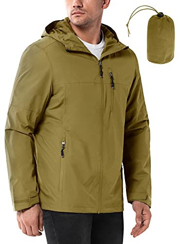 33,000ft Men's Outdoor Waterproof Jackets Packable Windbreaker Lightweight Quick Dry Raincoat Outdoor Jacket for Cycling Camping Green M