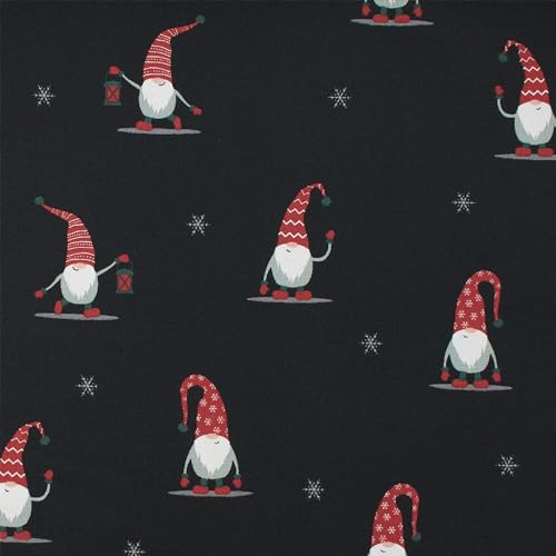 Canvas Stoff Wichtel, Dekostoff aus 100% Baumwolle, Weihnachtsstoff, Leinenoptik, schwarz (Länge am Stück: ab 50cm / Breite: 135cm)
