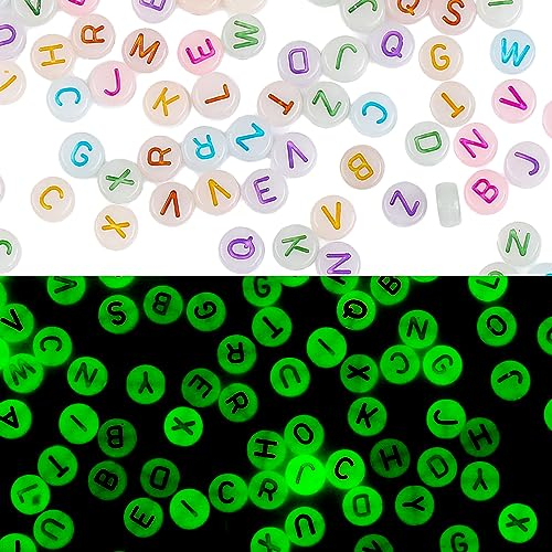 Abeillo 1000 Stück Buchstabenperlen zum Auffädeln, Mehrfarbig Leuchtperlen Buchstaben Perlen DIY Alphabet Beads, Im Dunkeln Leuchtend A-Z Acrylperlen für Armbänder Halsketten Schmuck Herstellung