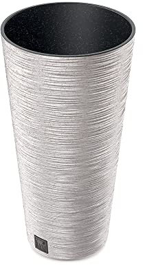 URBNLIVING Vaso grande rotondo alto in cemento e legno effetto fioriera per interni ed esterni, decorazione da giardino (bianco)