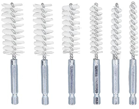 6PCS Bore Brush Bore Cleaning Brush Set 4 Inch Rust Proof Twisted Wire Cleaning Brush with 1/4 Inch Hex Shank for Power Drill Impact Driver in 6 Sizes (Nylon (White))