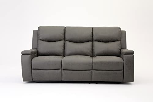 Recliner Sofa Suite 3+2+1 Armchair Set Manual Recliner Grey PU Faux Leather Sofa Settee (3 Seater)