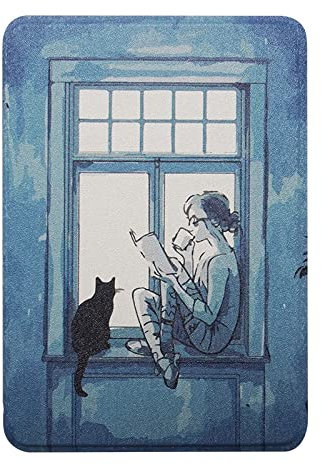 WunM Studio Custodia Morbida per Kindle Voyage NM460GZ 2014 Kindle Paperwhite 1 2 3 4 10a Generazione 2019 Custodia Protettiva J9G29R Funda/Donna Che beve caffè