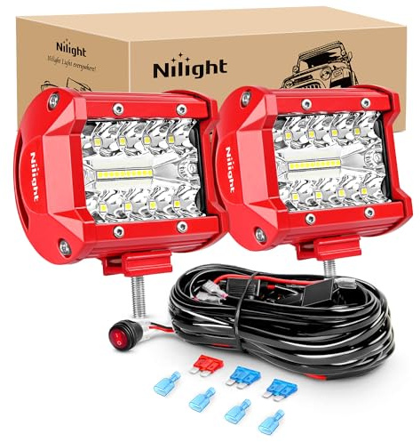 Nilight LED Light Bar 2PCS 60W 4Inch Triple Row Spot Flood Combo Lights w/Wiring Kit for Fog Driving Work Lighting on Off-Road Truck Tractor SUV ATV UTV Golf Cart Boats