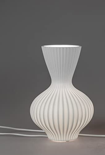formano Lampe rund und bauchig aus mattem, weißem Porzellan mit Relief
