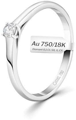 EDELIND 750 Verlobungsring Damen 0,10 Ct Solitär Diamant Ring aus Weißgold Ø 56 mm Ideal für Verlobung oder Geschenk Solitärring in exquisiter Geschenkbox