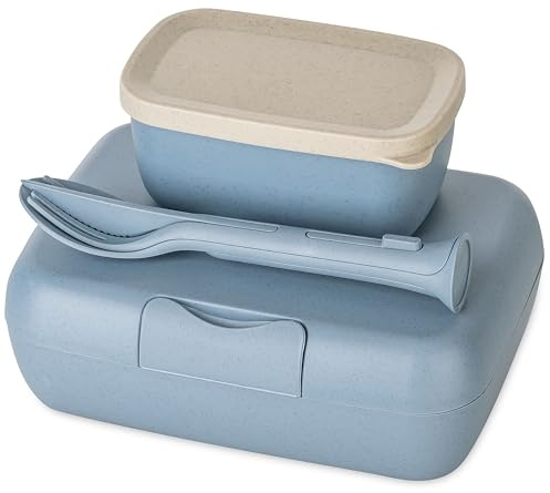Koziol CANDY READY Lunchbox-Set mit Besteck | Lunchbox mit auslaufsicherer Box + 3-teiliges Besteckset, Clipverschluss, bruchfest, spülmaschinengeeignet, Made in Germany