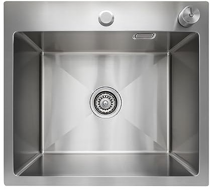 SANYCASA 50 × 45 CM Spülbecken Edelstahl, Küchenspülen mit Siphon und Komfortabler Ablauffernbedienung, Dellenfest Pflegeleicht Spüle für 55 cm Unterschrank