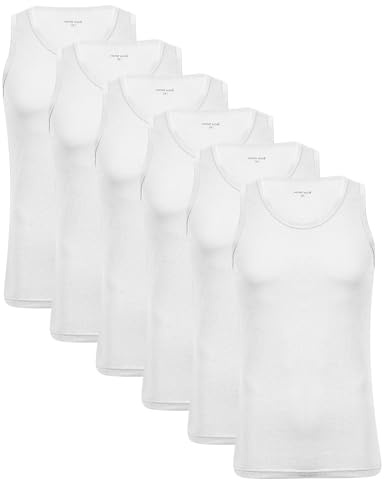 Men’s Vests White Plain Cotton Undershirts New Improved Fit Pack of 6 - S to XXL