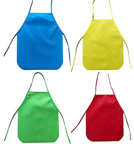 PLABBDPL 4 delantales de pintura impermeables para niños, 4 colores de tela no tejida para artes y manualidades, pintura artística, actividades en el aula, eventos comunitarios y cocina