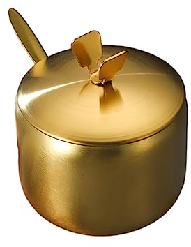 HOJIOESRD Azucarero de acero inoxidable, tarro de especias, recipiente de almacenamiento de condimentos de sal, dorado, Oro tipo 1, S
