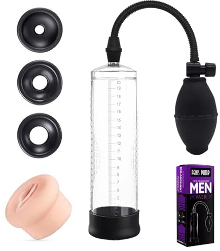 Pompes à Pénis,Pompe a Pénis pour Homme pour Agrandir le Pénis,Avec 3 Manchettes & Masturbateur,Érection Entraînement de la Puissance (A)