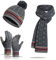 INSISMY Mütze Schal Handschuh Set Winter Weich Warm Pelzgefütterte Bommelmütze Langer Schal und Touchscreen Handschuhe Set 3-teiliges Retro Schneeflockenmuster Gestrickte Damen Unisex
