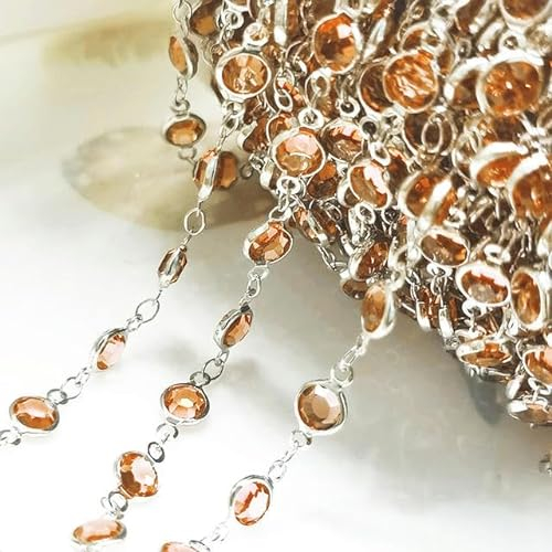 1 Meter 6 mm bunte Kristallperlen Perlenkette Glasperle KC Gold Halskette Kette Zubehör für Schmuckherstellung Handwerk DIY-A-Champagne-Rhodium