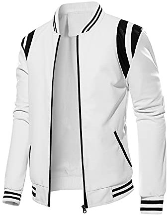 GREGG Men's Fuax Leather Bomber Jackets Classic Fit Long Sleeve Full Zip Varsity Jackets Fashion Baseball Motorbiker Jacket(White,XX-Large)