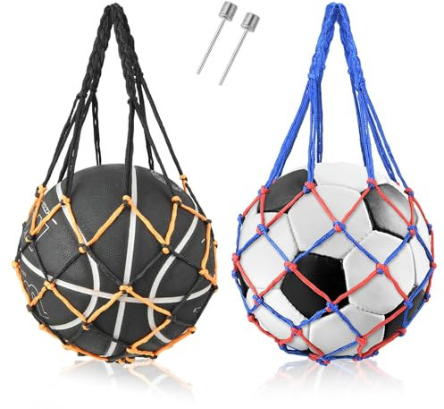 Jeffdad 2 Stück Ballnetz Net Tasche, Tragbare Ballnetz Nylon-Netztasche Sports Ball Ballnetz mit 2 Kugelnadeln für Fußball, Basketball, Volleyball,Handball, Reiten im Freien