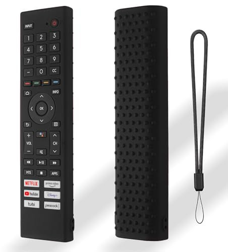 Custodia protettiva in silicone per telecomando Hisense ERF3C80H, ERF3E80H, ERF3B80H, ERF3D80H, custodia protettiva antiurto con cordino (nero)