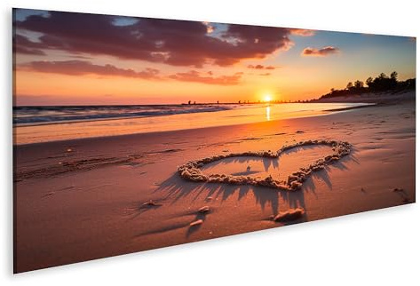 islandburner Prime Bild auf Leinwand Herz Form Sand Strand Sonnenuntergang Warmes Licht Bilder Wandbilder Poster