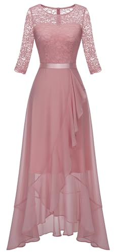 Berylove Damen Abendkleid Elegant Für Hochzeit Schlitz Brautkleid Lang Cocktailkleid Frühling Langarm Festliche Kleider BLP7069 Blush 2XL