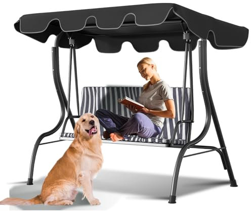 Izrielar Ersatzdach für Gartenschaukel, Sonnendach für Schaukel, Vordach zur Einfachen Montage, Dachplane für Hollywoodschaukel, 600D Oxford-Stoff zum UV-Schutz, wasserdicht, 210 x 145 cm, Anthrazit