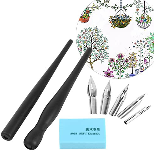 WGFOIP Plume de Calligraphie, Porte Plume Encre de Chine Porte-Plume de Dip Quill Pen avec 5 Plumes pour Dessin Croquis Cartographie