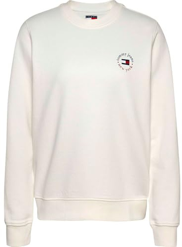 Tommy Jeans Damen TJW REG Essential Logo 2 Crew Pullover Sweatshirt, Weiß, Größe L, Weiß (Ecru), 42