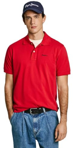 Pepe Jeans Herren Essential Polo Contrast Logo Poloshirt, Rugby-Rot, L