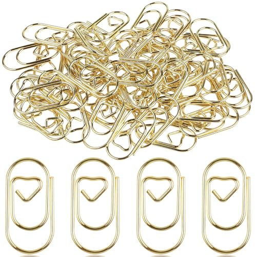 Caianwin 50 Stück Büroklammern Gold Büroklammern Herz Motiv klein Metall klammern für Dekorative Postkarten Büro Klassenzimmer